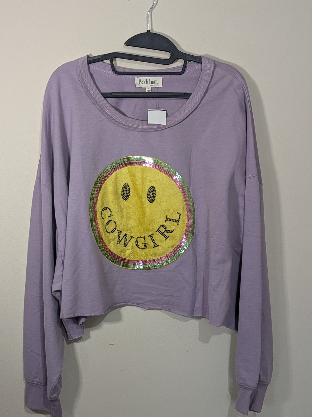 Peach Love California NWT Smiley Face Cropped Sweatshirt Bundle Size L Oversized - Picture 2 of 12